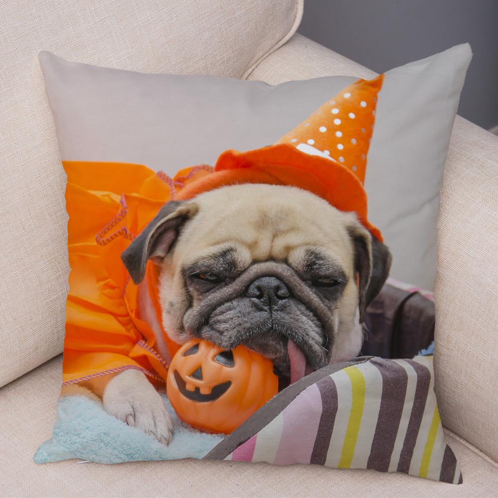 Cute Pug Dog Cushion Cover Both Sided Print Decor Pet Animal Pillowcase for Car Sofa Home Car Soft Plush Throw Pillow Case