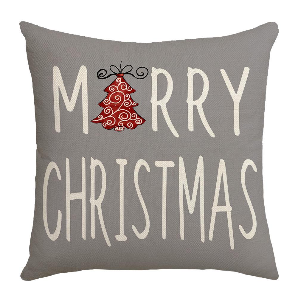 Gray Christmas Tree Christmas Throw Pillow Cover Linen Letter Print Holiday Decoration Living Room Sofa Cushion Cover Pillow