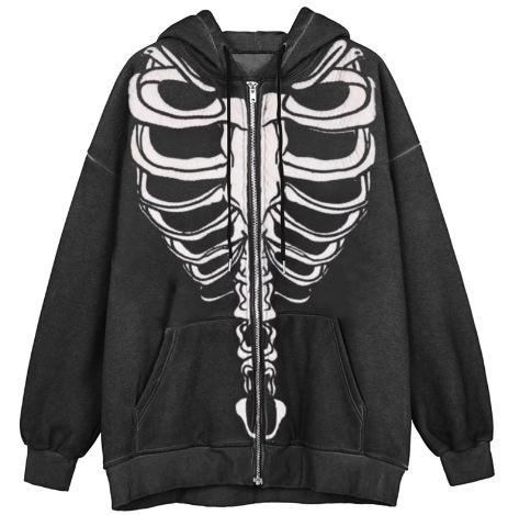 Maglione con zip ruffiano bello celebrità di Internet cardigan con cappuccio scheletro nuovo top stampato giacca