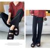 Women's High-Waisted Wide-Leg Knit Pants - Warm, Thick, Casual Floor-Length with Drawstring