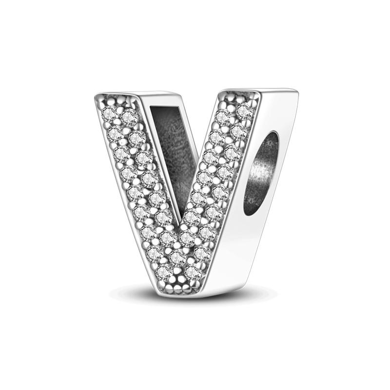 Classic 925 Silver 26 English Letters Charms Beads Sparkling Zircon Fit Qikaola 925 Bracelets DIY Jewelry Birthday Gift