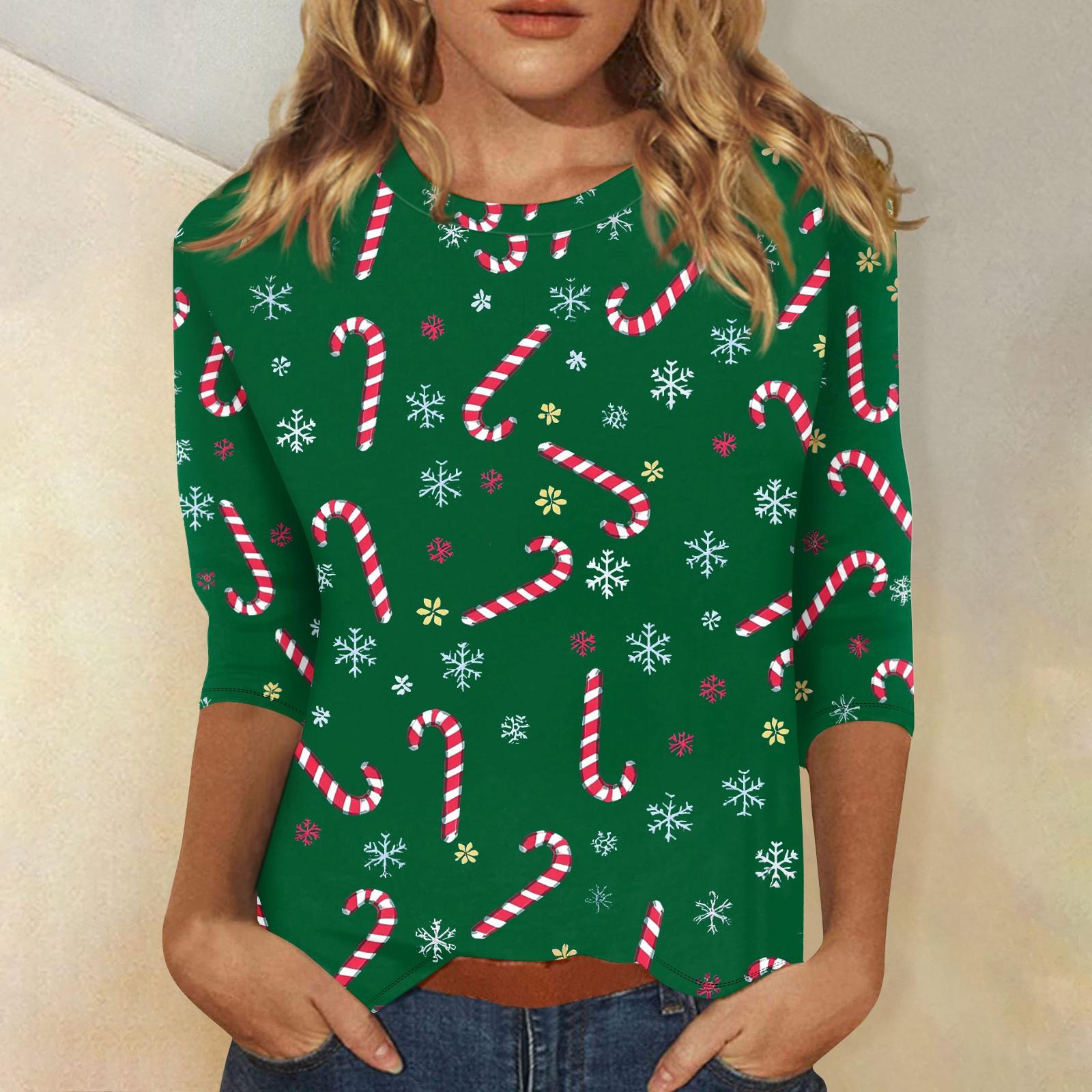 

Женская модная и повседневная футболка с рукавом три четверти и рождественским принтом, с круглым вырезом XXXXXL
