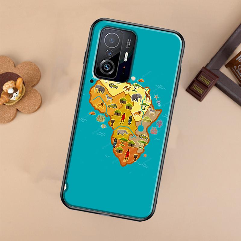 Africa Map Geography Painted For POCO X5 X4 X3 F5 Pro M4 M5s F3 F4 GT C40 Phone Case For Xiaomi 12T 11T 13 Pro 12 Lite