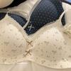 Gentle jacquard floral cream soufflé underwear women's lace edge girls' steel-rimless underwear small breasts gather bra