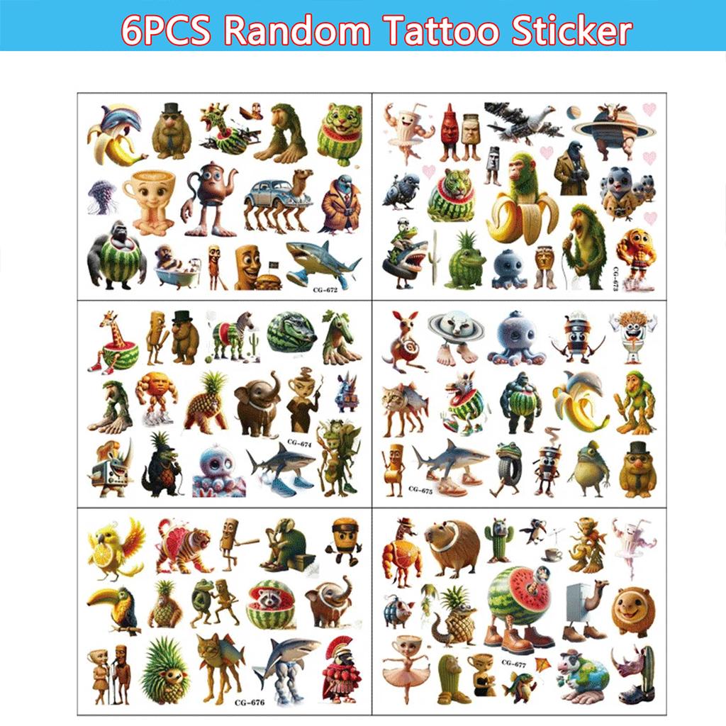 Abstract Tung Tung Sahur Animal Tattoo Stickers Italian Brainrot Funny Temporary Waterproof Tattoos Arm Decals Kids Party Gift