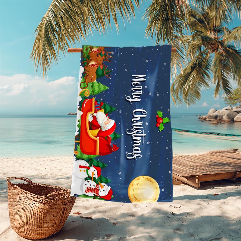 1Pc Merry Christmas Celebration Beach Towel Microfiber Beach Towel Thin Absorbent For Beach Swimming Yoga Bath Sports