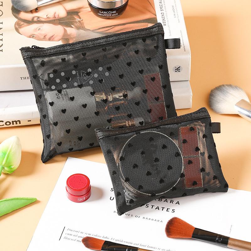Mini Transparent Heart Cosmetic Bag Women Portable Lipsticks Makeup Storage Pouch Handbag Clear Ctue Small Nylon Make Up Bag