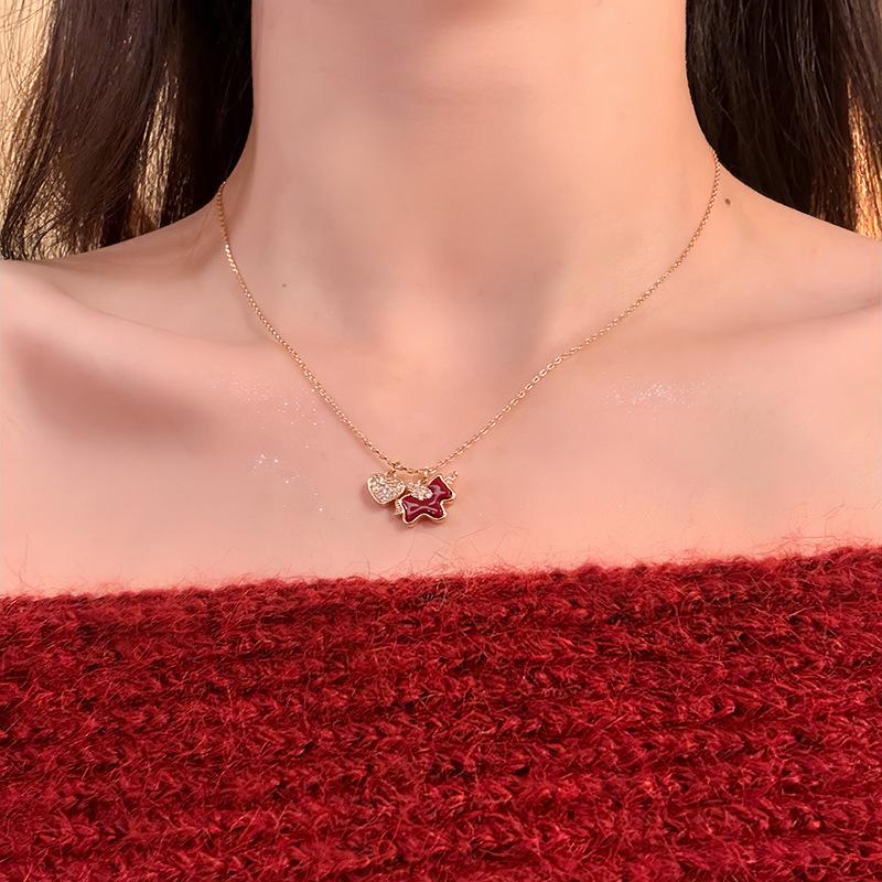 Real gold electroplated zircon acetic acid board pony necklace natal year versatile collarbone chain sweater chain