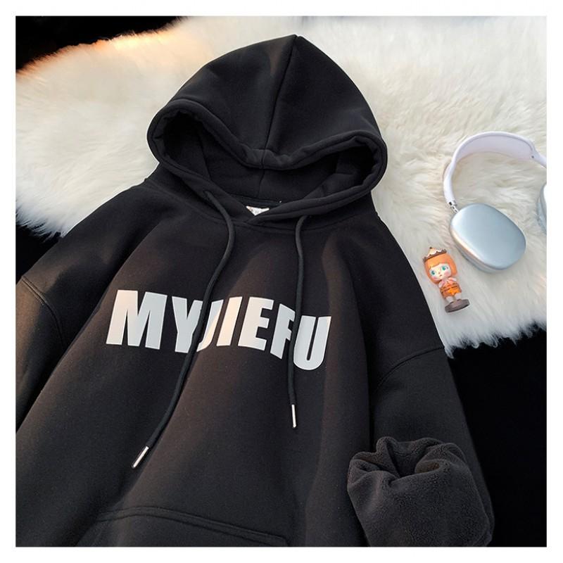 Mens Heavyweight Hooded Sweatshirt Winter Fleece Lined Loose Fit Streetwear Couple Top