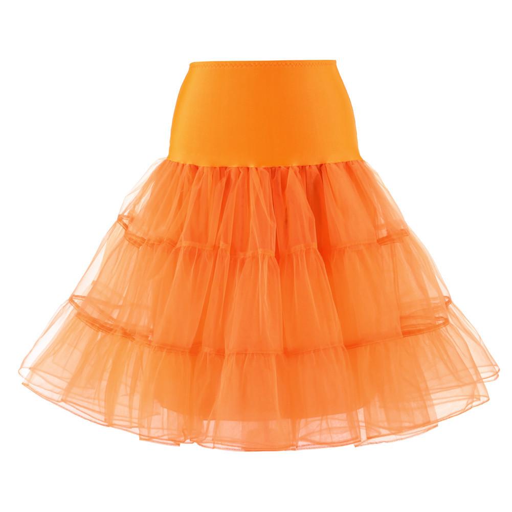 Damen Puffy Kurz Organza Halloween Damen Crinoline Vintage Braut Unterrock für Hochzeit Abend Cosplay Unterrock Rockabilly Tutu XL orange