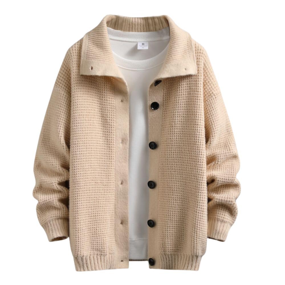 

Cardigan Knit Sweater Plain Loose Button Cardigan Casual Simple Large Size Sweater Clothes Khaki M [Aaronlive] Men s Men s Autumn/Winter