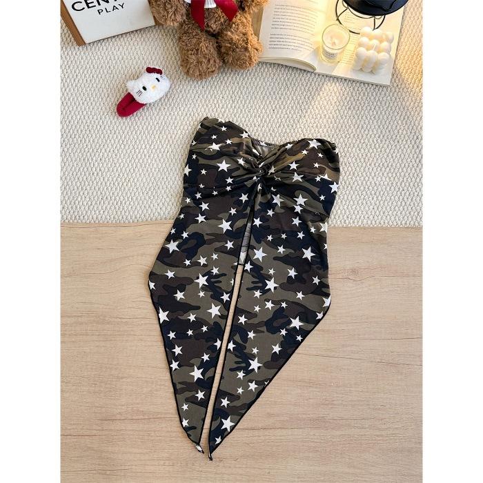 With chest pads, sexy Spice Girl style leopard print print one-word collar circumference chest wrap vest, summer backless tube top