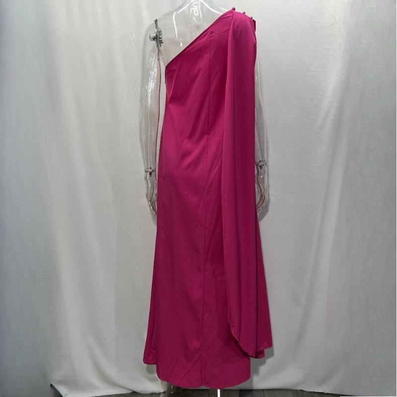 GMXIA Summer Women's Temperament Fashion Pure Colour Loose One Shoulder Long Dresses Queen Fan Dresses