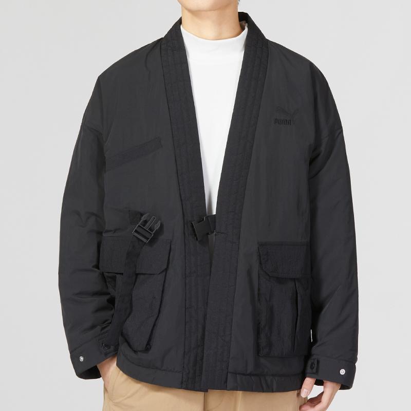 Puma Cny National Style New Year Series Bz Zaozhi Hoodie Back Letter Embroidery V Neck Sports Casual Cotton Jacket Men Hoodies Black Gray 539589-01