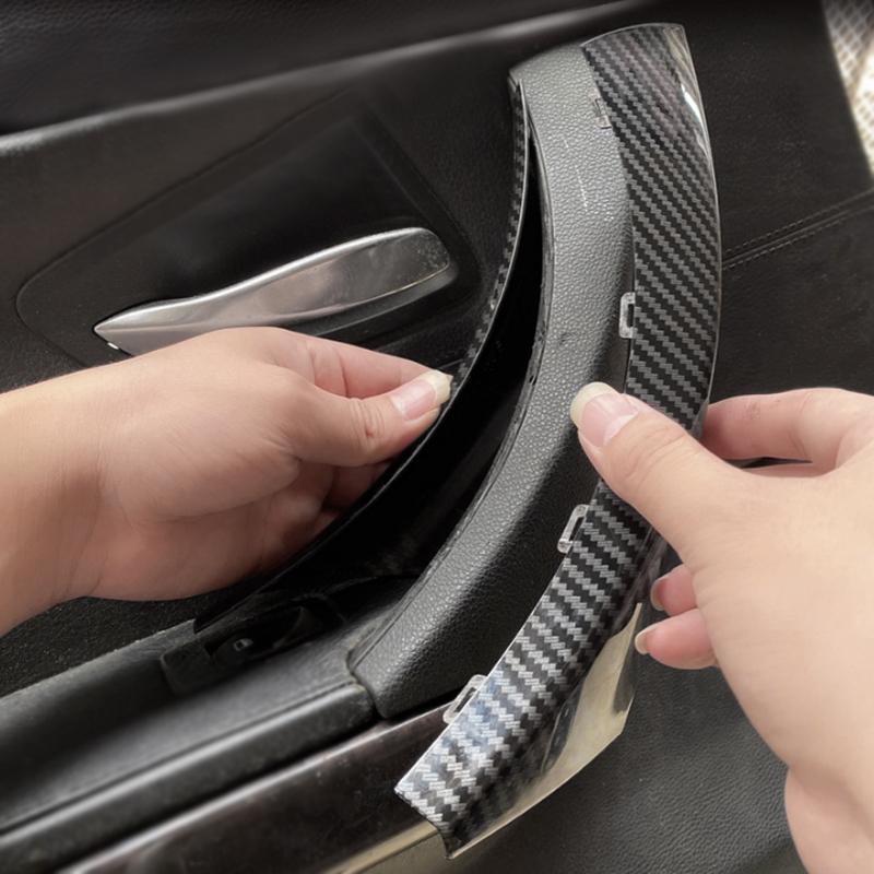 6pcs Carbon Texture / Black Car Accessories Interior Door Handle Pull Cover Trim For BMW 3 Series E90 E91 316 318 320 325 328i