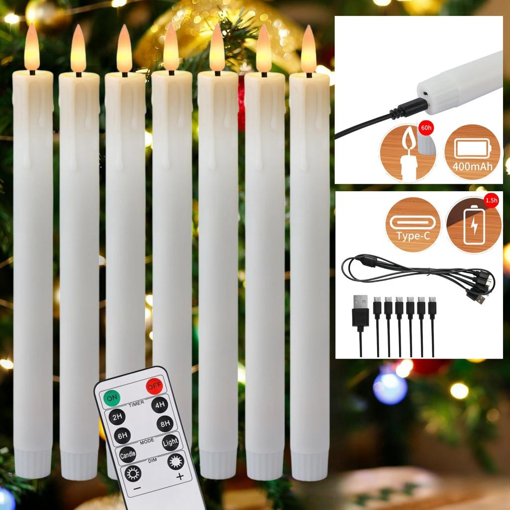 Rechargeable Taper Candles with USB Charge & Remote 9.6" Flameless LED Window Candles for Christmas Halloween Wedding Tealights