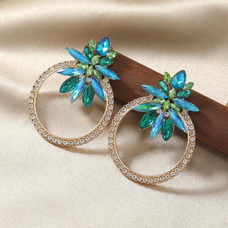 Luxury Red Rhinestone Palace Gemstone Dangle Earrings for Autumn/Winter