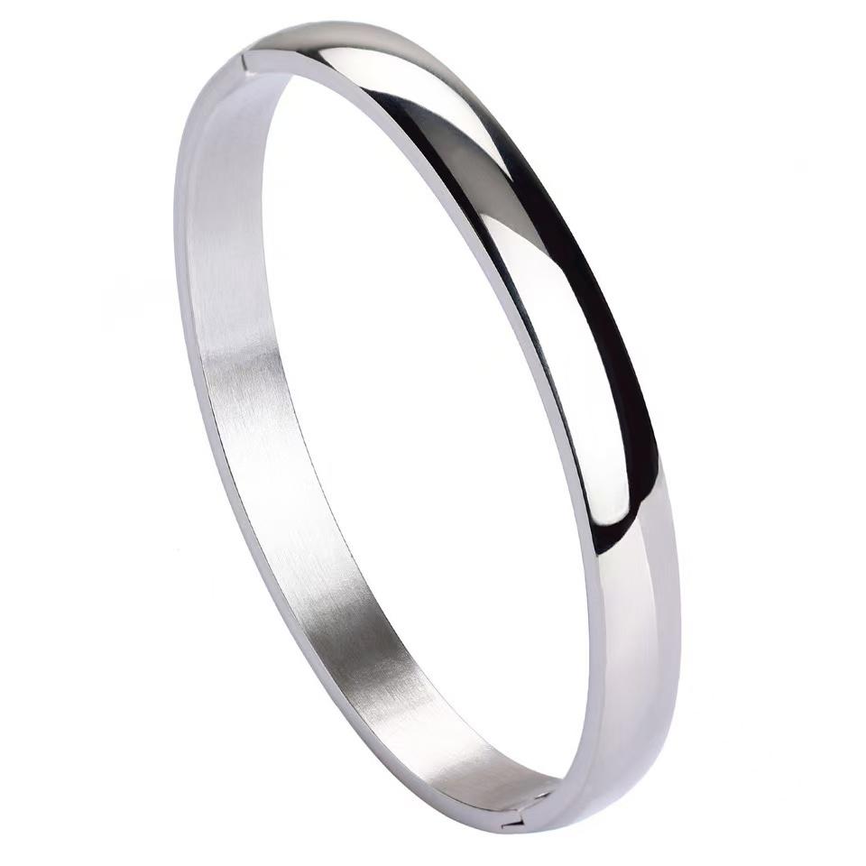 Cross Border Jewelry Ins Fashion Simple Bracelet Stainless Steel Smooth Bracelet Titanium Steel Solid Ring Bracelet 17.5cm&Stainless Steel