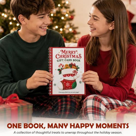 Guarda Memoria Portátil para Efectivo Tarjeta de Regalo de Navidad Libro, 7" x 5" Encuadernado en Espiral Feliz DIY Folleto de Libro de Felicitaciones Personalizado, Álbum, Fiesta de Navidad