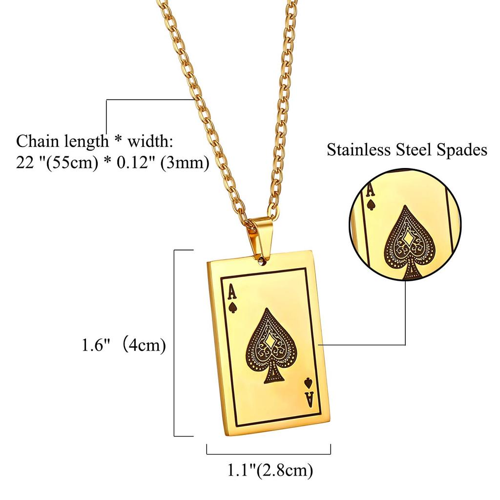 Oidea Playing Card Necklace Pendant Dog Large Stainless Steel Playing Card Spade White Gold Men's Tag, Accessory, Rock, Gothic, Cosplay, Boyfriend,