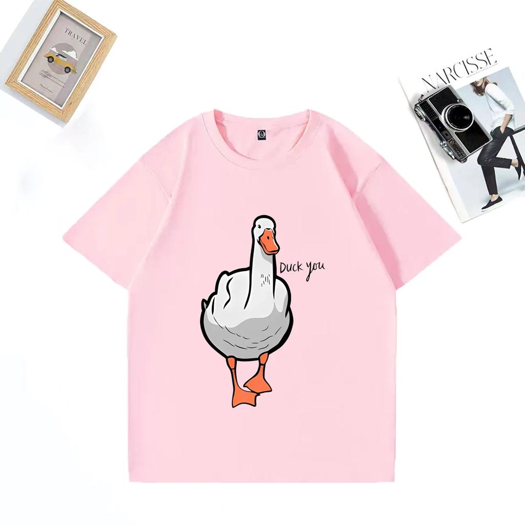 Mens Fun Duck You Pattern Printed 100 Cotton Shortsleeved Tshirt Hiphop Streetwear Breathable Comfortable Streetwear Top