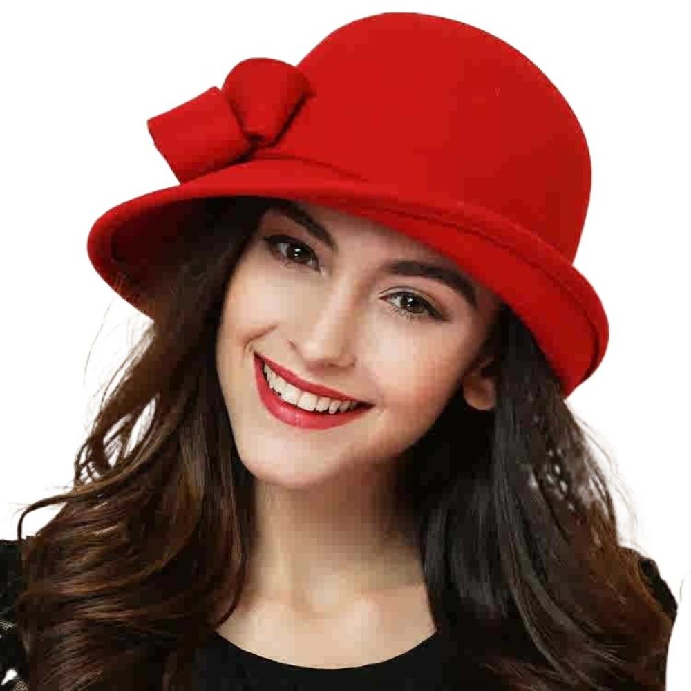 Vintage Style Vintage Cloche Fedora Cap with Bow Decoration Female Bowler Hat  Female Fashion