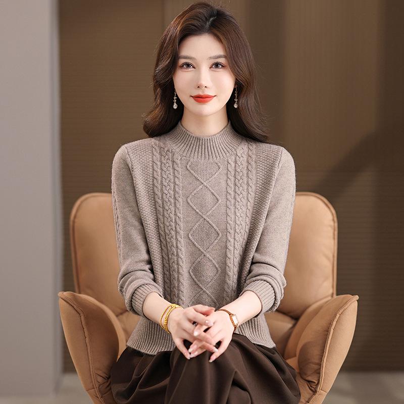 

Women s Autumn & Winter Half-High Neck Knitwear: Warm Diamond Cable Slimming Top for Inner or Outer Wear, Gentle Temperament. 115 Recommended верблюд
