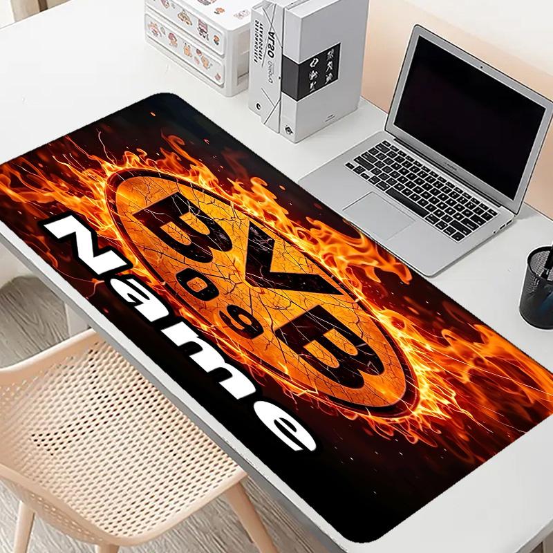 Custom Name Personalized Borussia Dortmund Pattern Mousepad, Laptop PC Desk Mat, Decorative Desk Mat for Home Keyboard Pad Gift