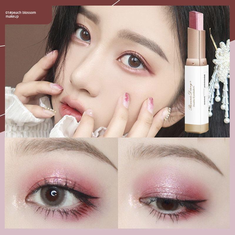 [One Touch Molding] Two-Color Eye Shadow Stick Highlight Eye Shadow Pen Waterproof Sweat-Proof Shimmer Eyeshadow Earth Color Beginner