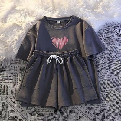 Conjunto de dos piezas informal de verano para mujer talla grande: Pantalones Cortos Deportivos Sueltos de Manga Corta