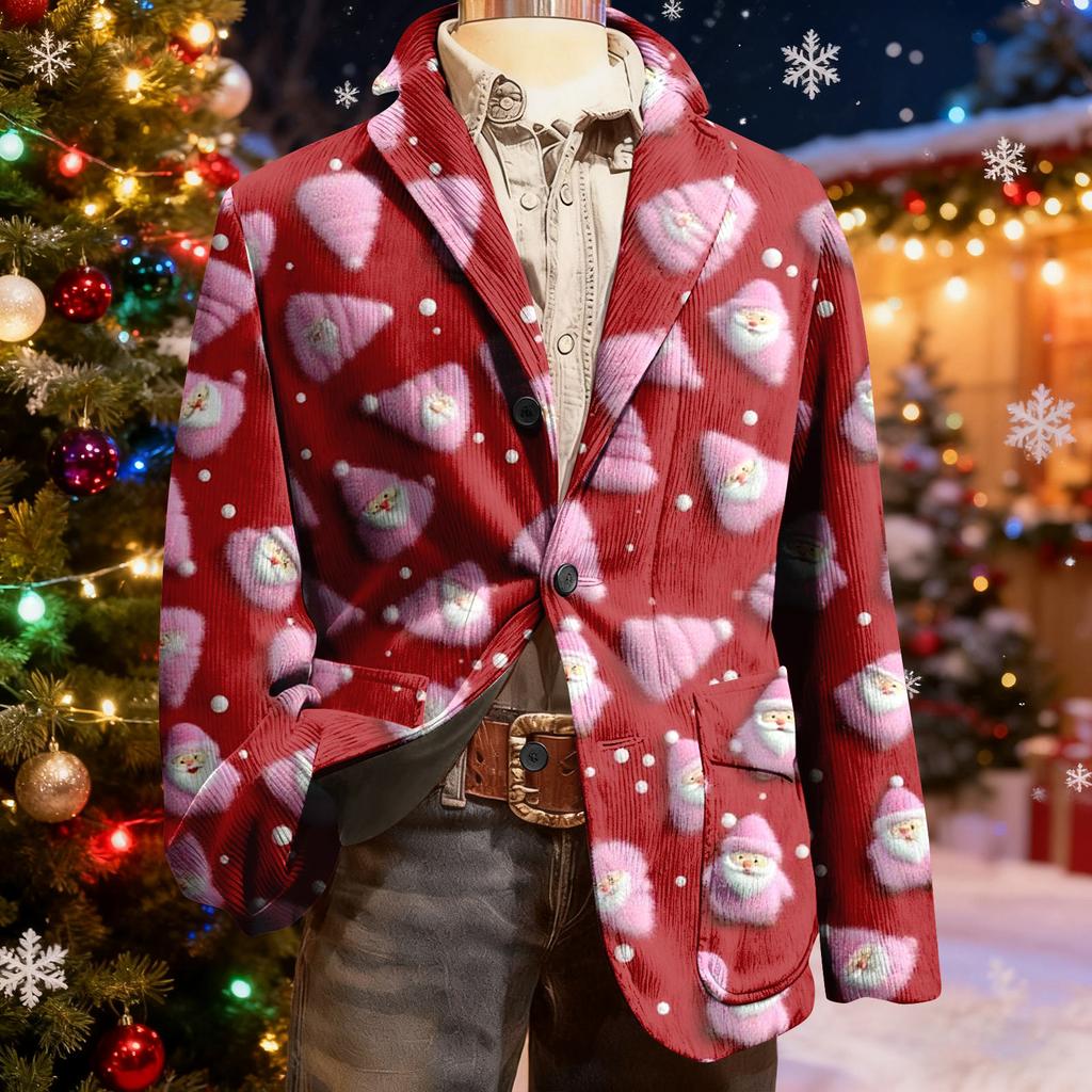 Herren Hässlicher Weihnachten Kord Warmtaschen Anzugjacke Strickjacke Herren Freizeitanzug
