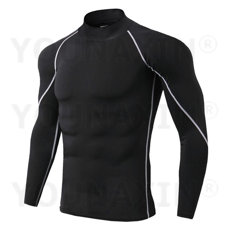 Men's High-necked Sports Long Sleeves T-shirts Skinny Fitness Clothes Yoga Training Running Quick-drying Cycling Tights Top S M L XL 2XL 3XL