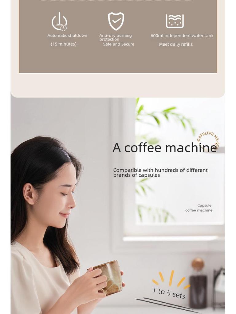 5-i-1 Helautomatisk Kapselkaffemaskin med 7 Varm-/Kaldnivåer for Espresso og Amerikansk Kaffe