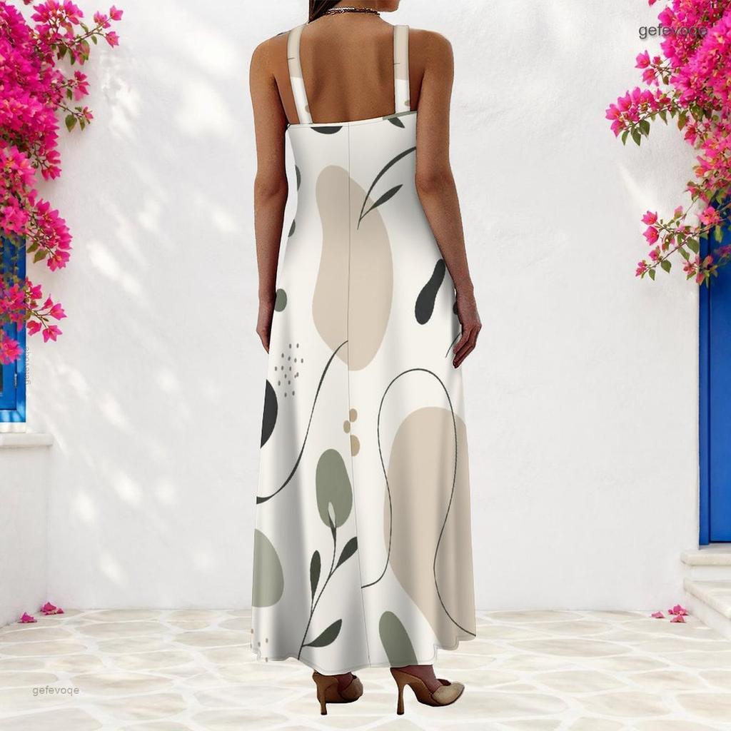 Women Plus Size Scoop Neck Strappy Sleeveless Abstract Print A Line Maxi Dress