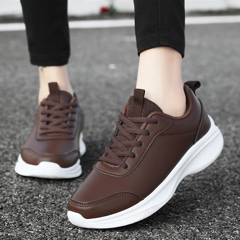 Women PU Leather Running Sneaker Lace-up Sport Light Comfortable Breathable Black Winter Walking Shoes Size 35-43