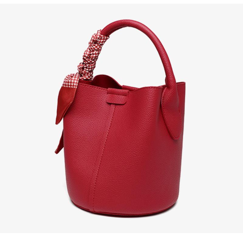 Women's Niche Lychee Pattern Soft Leather Bucket Bag Girls Fashion All-match Portable Vegetable Basket One-shoulder Messenger Bag