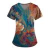 Plus Size Printed Scrub Working Uniform Tops For Women's V-Neck Print Short Sleeve Fun T-Shirts Workwear Tee With Pockets