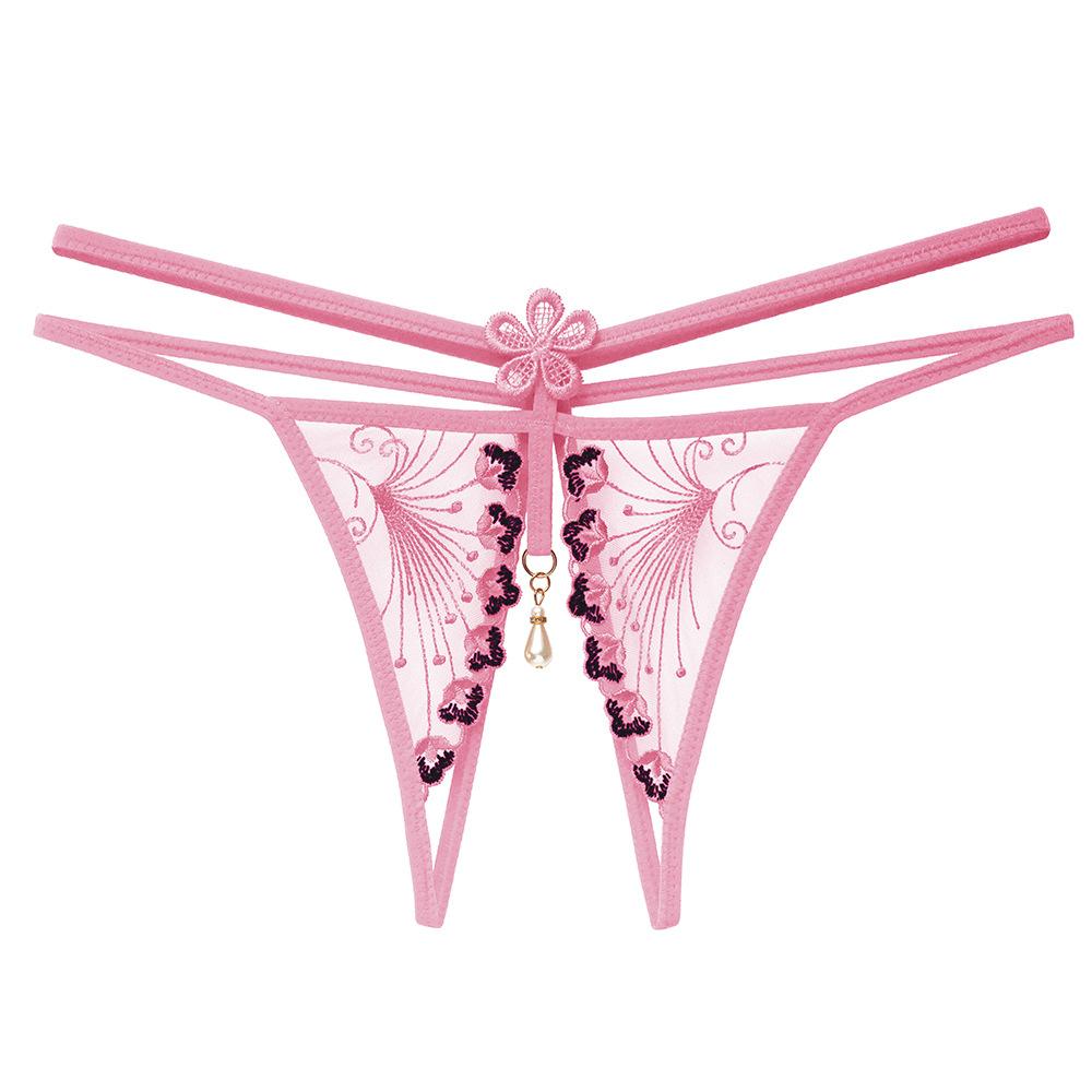Want To Tie Julie * Embroidered Lace Open Panties Women's Erotic Beads Transparent Seduction Low Waist Free Thong