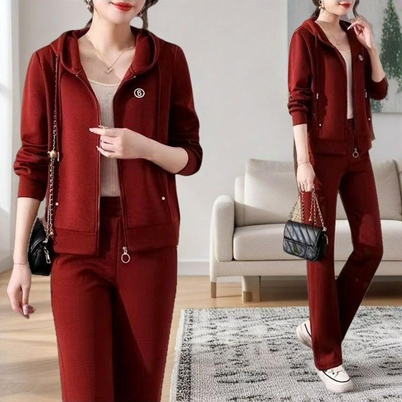 

Повседневный спортивный костюм для мамы, женский, модный, на весну и осень, женская толстовка с капюшоном, куртка, костюм-двойка XXXL красный