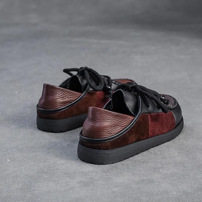 Johnature Retro Genuine Leather Mixed Colors Versatile Comfortable Casual Women's Flat Shoes