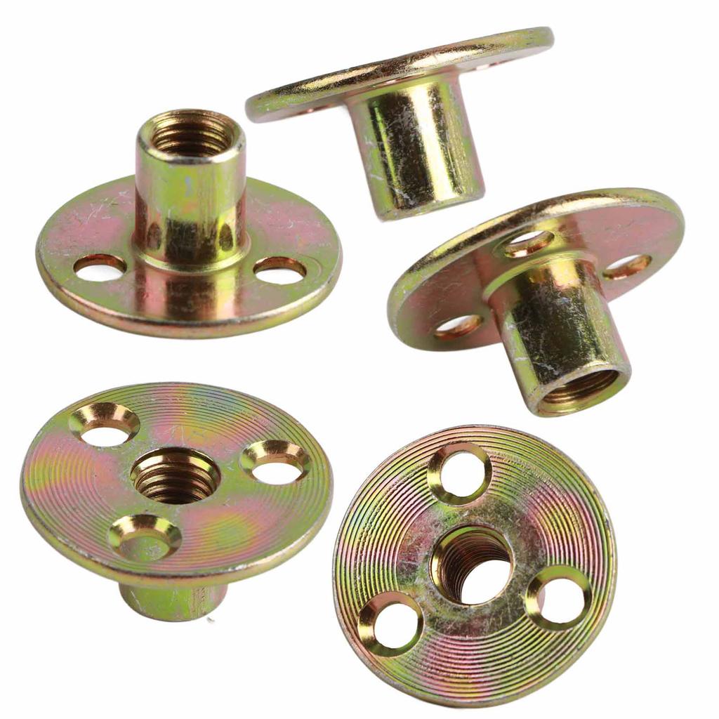 5 Pcs T Nut Flange 3 Hole Galvanized Iron Furniture Fixing Tee Round Base NutM10