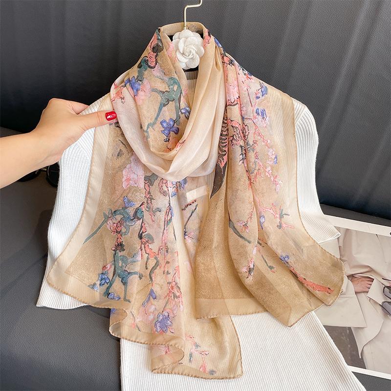 Motetrykt blomster chiffon hijab skjerf kvinner pareo dame bandanas badehåndklær sommer muslimsk slør wrap kvinne foulard