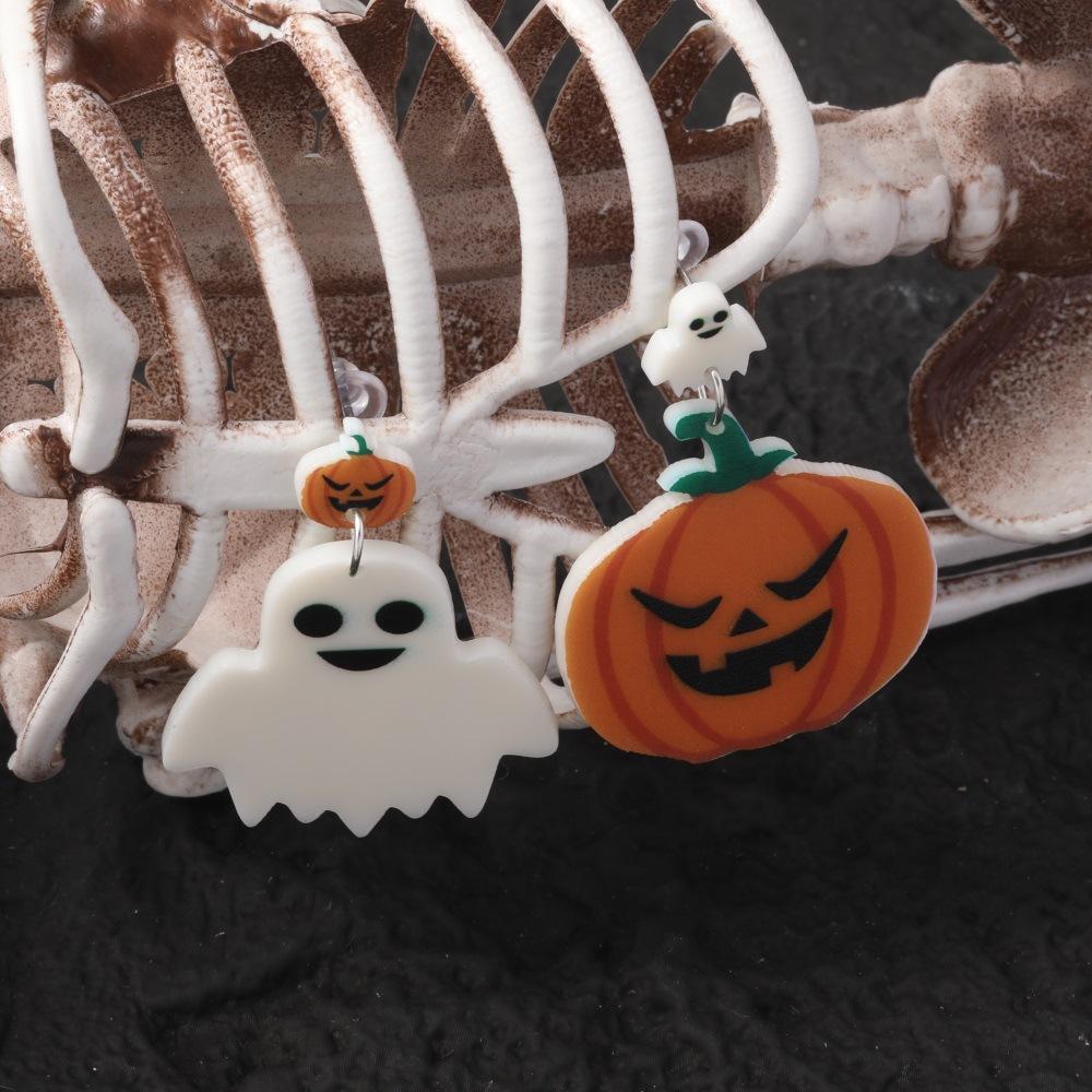 Full Hosting Eco-Friendly Acrylic Stud Earrings, Personalized Halloween Pumpkin Ghost Fear Face Earrings
