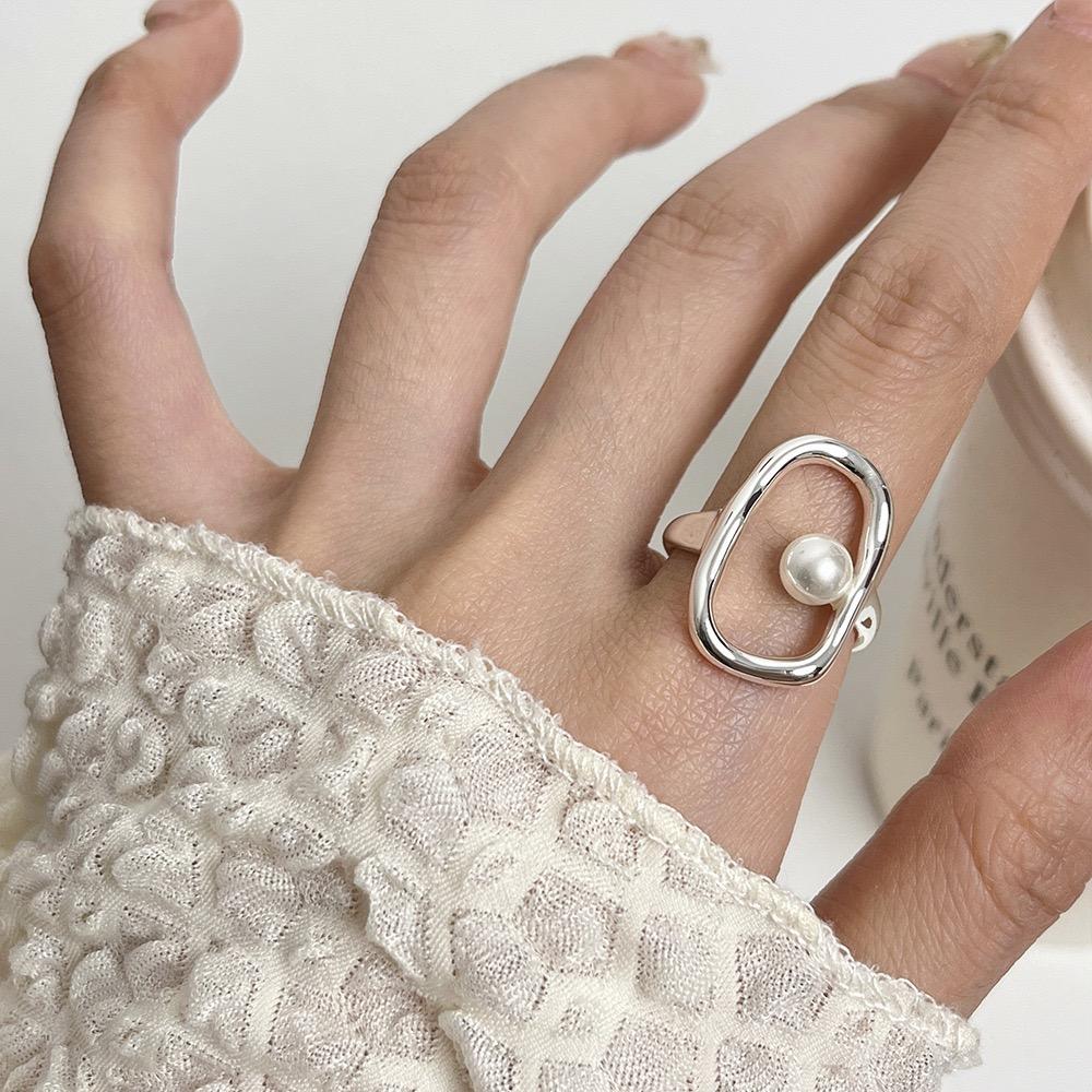 925 Sterling Silver Rings for Women Couple Minimalist Handmade Simple Pearl CZ Ring Fine Jewelry Gift Prevent Allergy