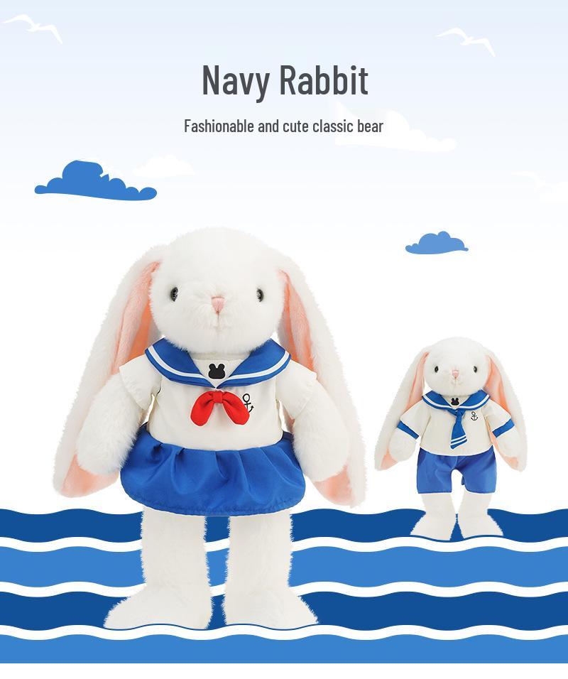 Navy Baby Rabbit Plush Toy with Long Ears - Cute Cartoon Comfort Doll for Kids