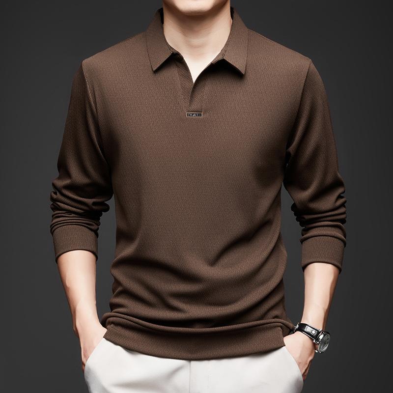 Scissor Neck Long-Sleeved T-Shirt Men'S Lapel Solid Color Polo Shirt Business Casual Bottoming Shirt Men'S