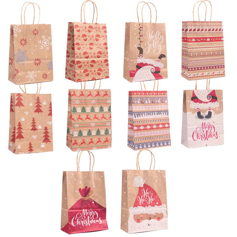 5/10 buc Pungi Cadou din Hârtie Kraft Moș Crăciun Brad Crăciun Bomboane Crăciun Ambalaj pentru Biscuiți Cutii Natal 2025 Anul Nou Navidad Decor pentru Casă