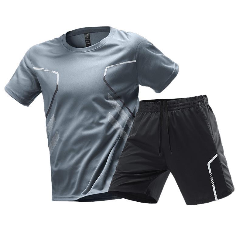 Men's Quick-Dry Ice Silk Sportswear Set - Short Sleeve T-Shirt & Shorts for Running, Summer Fitness, and Football Training.