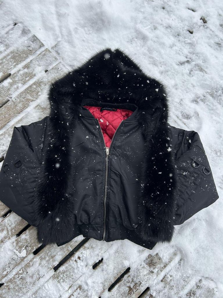 EME Yisheng Yi Faux Fur Balaclava & American Retro MA1 Air Force Jacket Winter Coat