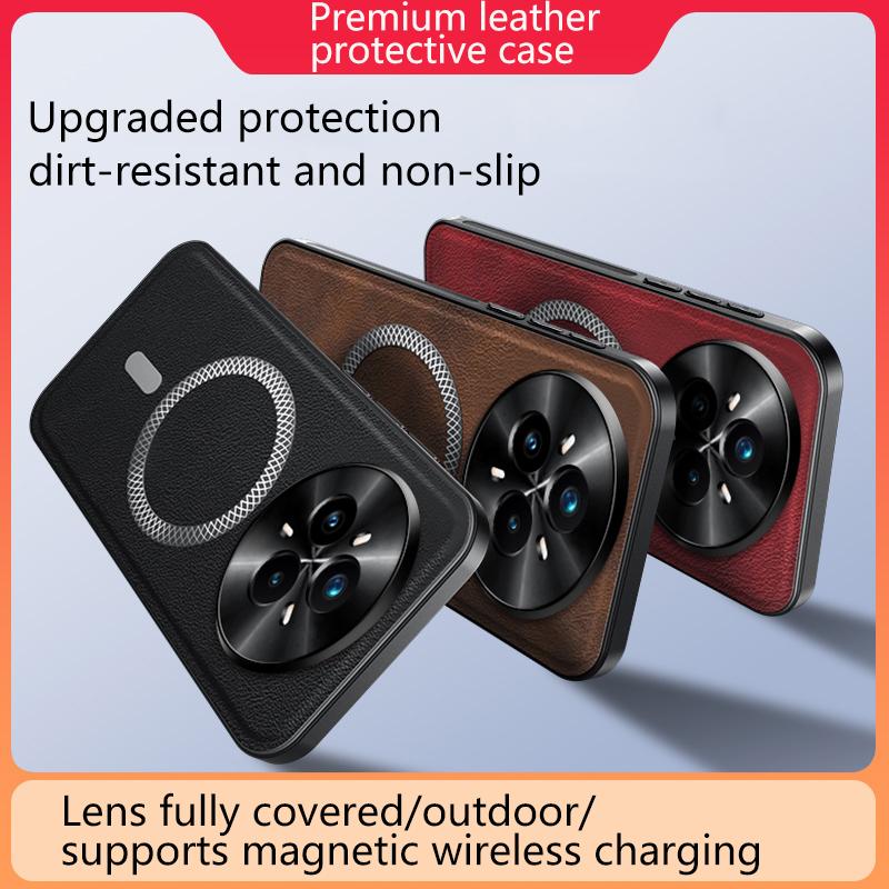 Luxury PU Leather Case For Realme 14 Pro 5G Magsafe Magnetic Metal Ring Lens Protection Shockproof Cover For Realme 13 Pro+ 5G